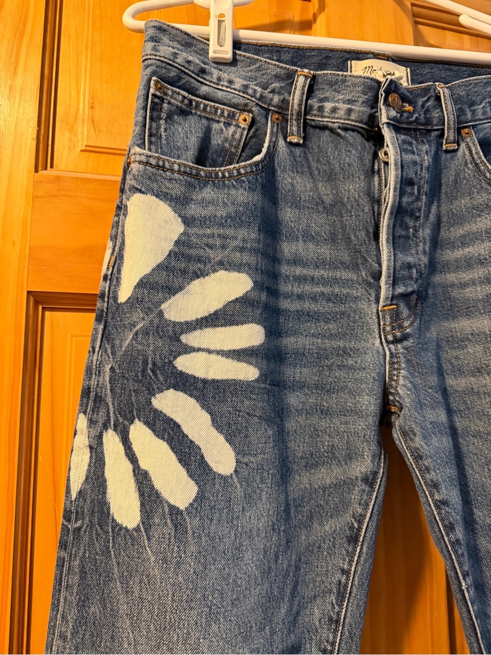 Madewell The Dean Easy Straight Shibori Wash Denim White Flowers Womens 27 NWT - Picture 4 of 14